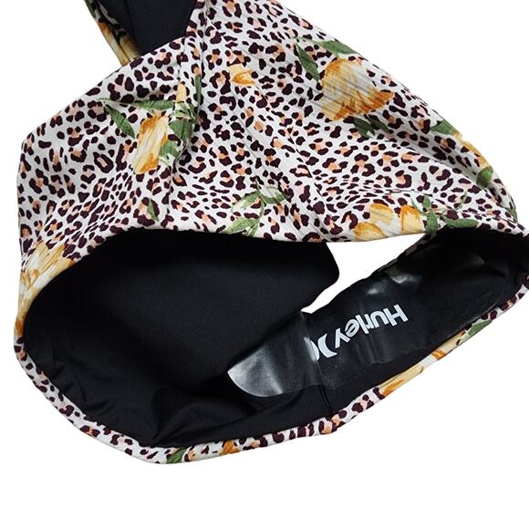 Hurley Black & Brown Leopard Print One-Piece Swimsuit Yellow Hibiscus Size XS - Picture 5 of 8